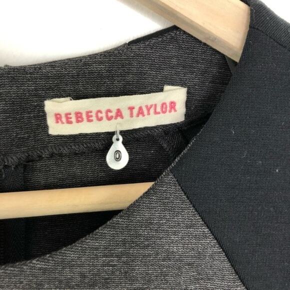 Rebecca Taylor Crew Neck Pleated Black Gray Ponte Mini Dress Size 0 - Picture 10 of 14